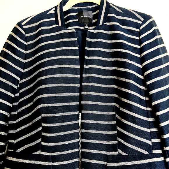 The Limited Womens Blazer Medium Navy Striped Short Zip Front Career - Picture 2 of 6